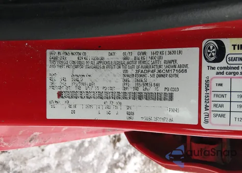 2012 Ford Fiesta Ses z USA, uszkodzony, nr VIN 3FADP4FJ6CM171668